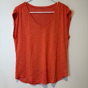 Lululemon Orange Heathered Striped V Neck Cap Sleeve Active Top Womens 8